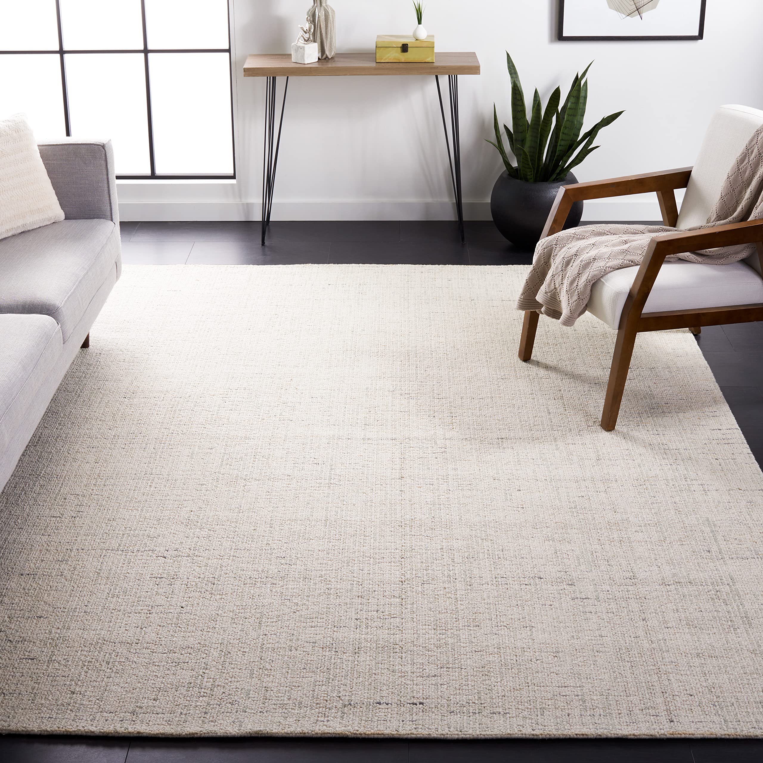 Safavieh Abstract Collection Area Rug - 8' Square, Ivory & Light Grey, Handmade Wool, Ideal for High Traffic Areas in Living Roo